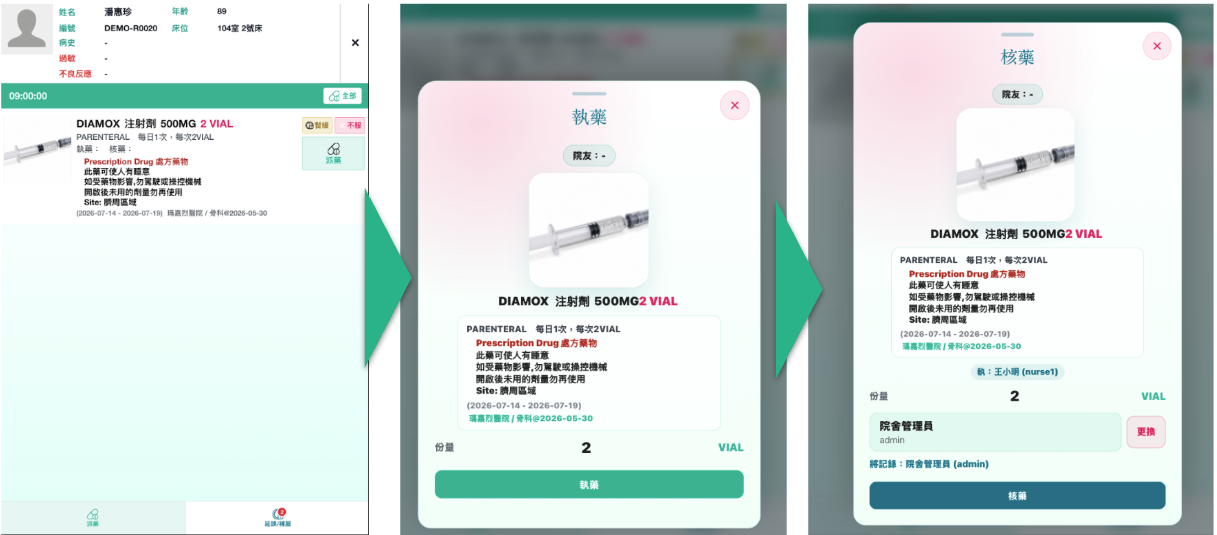 確認針藥份量並完成執藥及核藥