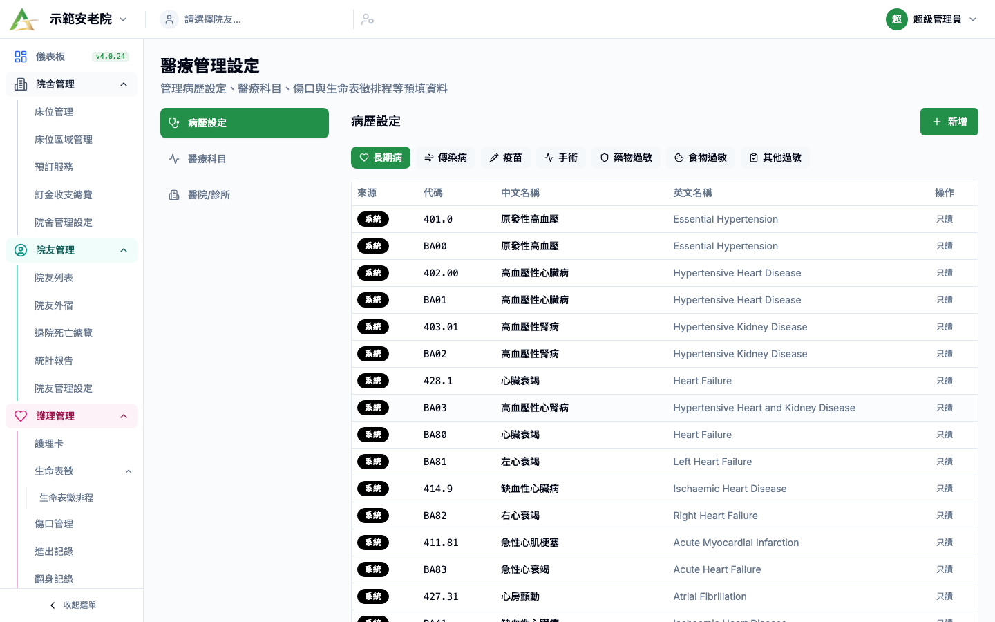 醫療管理設定 真實畫面
